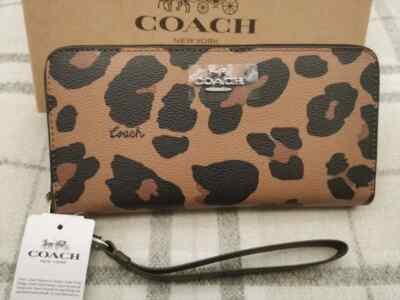 Coach CC865 Long Zip Around Wallet With Leopard Print Authentic