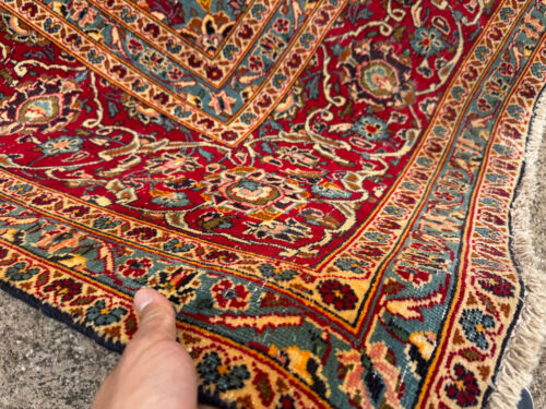 10x14 BLUE VINTAGE ORIENTAL RUG handwoven antique handmade old worn navy pink ft - Picture 7 of 21