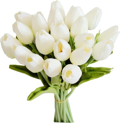 20pcs White Flowers Artificial Tulip Silk Fake Flowers 13.5'' for Valentine s Day
