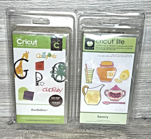 Lot 2 New Provo Craft & Novelty Cricut Cartridge Zooballoo & Savory Fonts Food