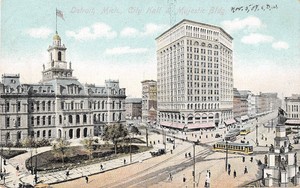 Michigan Postcard Detroit City Hall Majestic Bldg Street Scene Ca 1909 Ebay