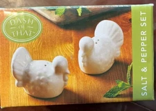 Dash Of That Turkey Salt & Pepper Shakers White Ceramic NIB Thanksgiving