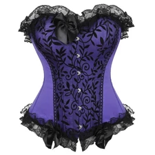 Sexy Corsets Floral Lace  Corset Satin Overbust Waist Cincher Bustier Plus Size