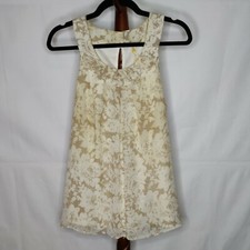 Adiva women's size L sleeveless lined top tan print scoop neck teardrop in back