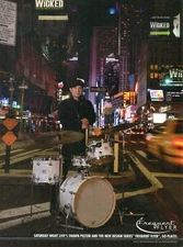 2014 Print Ad of Drum Workshop DW Design Series Frequent Flyer Kit Shawn Pelton