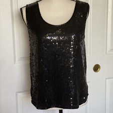 VTG Jennifer Black Fully Sequin Evening Slvless Blouse w/Beading 100 Silk Sz S