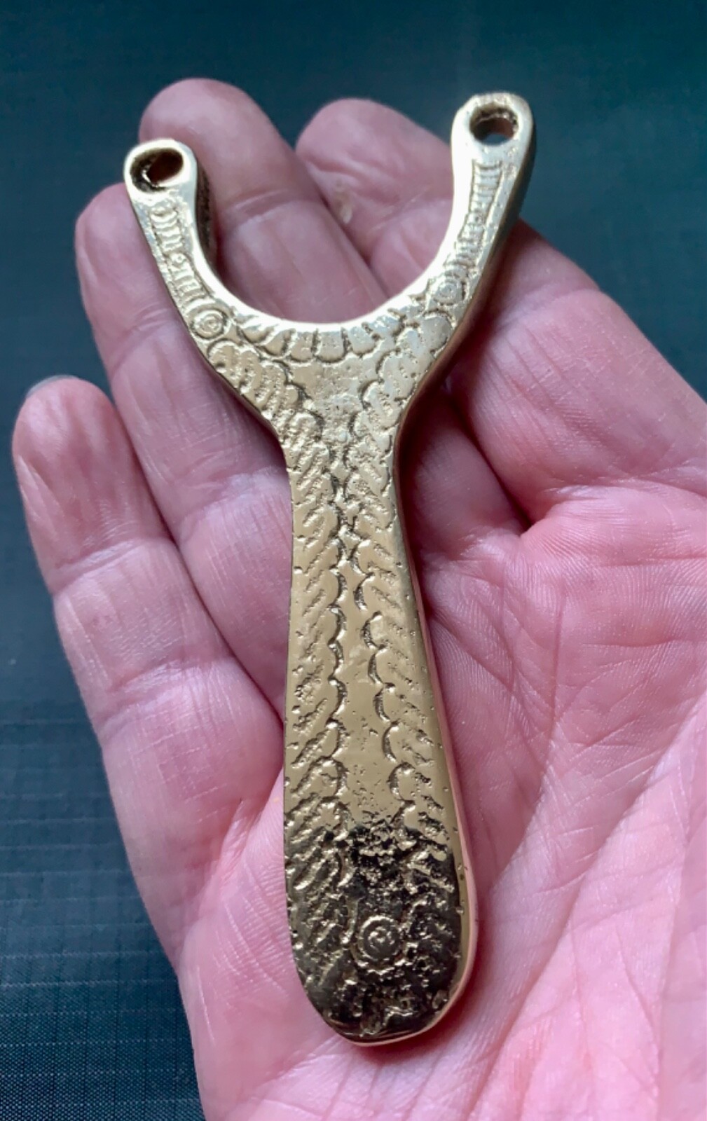 MINI SIZE PATTERNED FRONT & BACK SOLID BRASS GYPSY STYLE CATAPULT