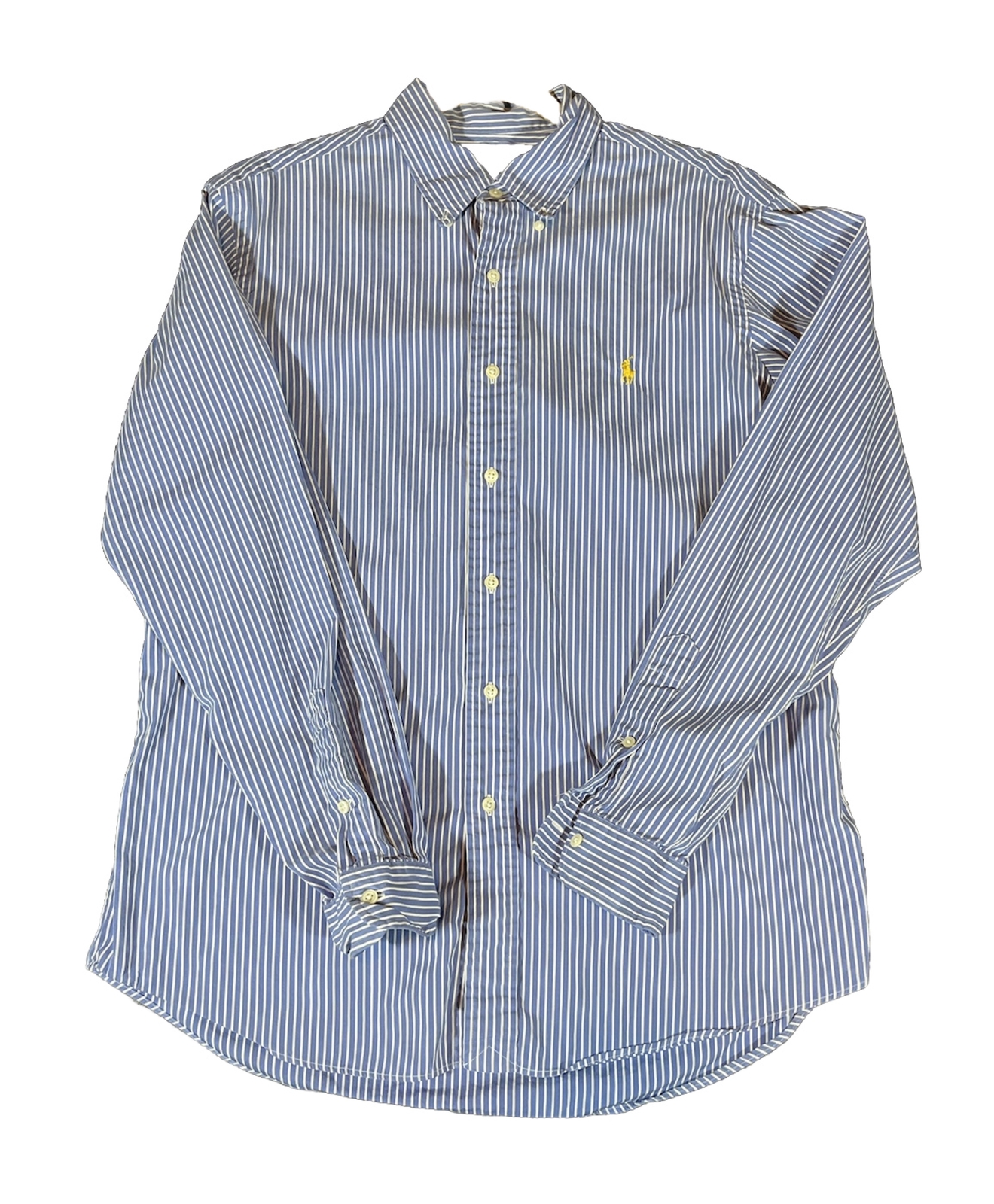 Polo Ralph Lauren Camicia Personalizzata Uomo Large L Blu Bianco Pony Righe Cotone