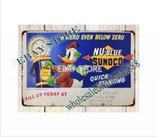 retro wall home tavern Nu-Blue Sunoco Oil Donald Duck Gas Pump metal tin sign