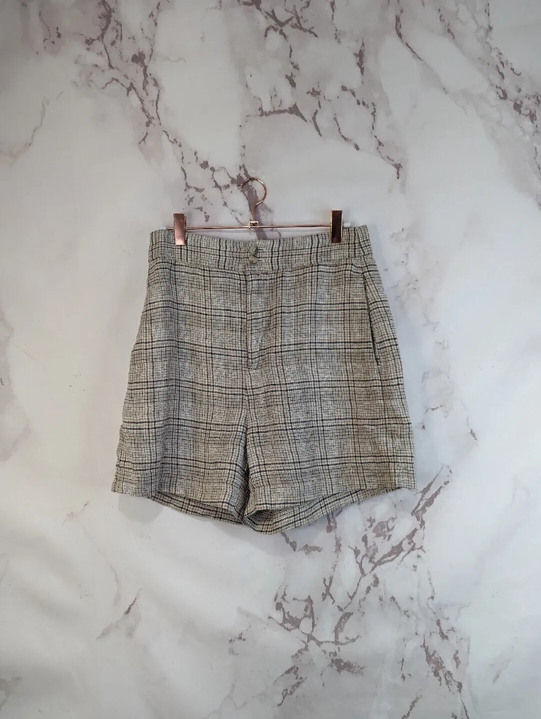 Madewell Shorts Womens 0 Linen Clean Plaid Neutra… - image 1