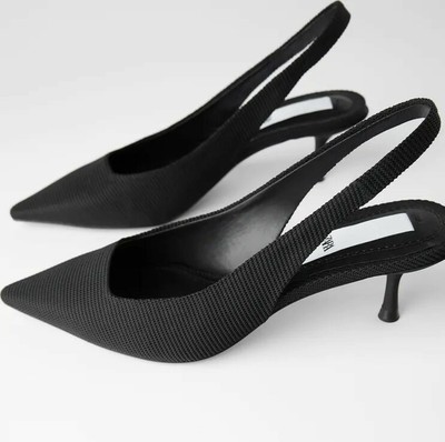 black mid heel slingback shoes