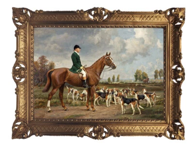Wandbild Wunderschönes Antik 90x70cm By. W. Barker ´´ Fox Hunting Gemälde Repro - Bild 1 von 3