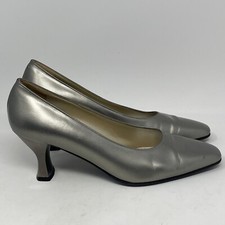 Salvatore Ferragamo Pumps Womens 6 B Metallic Silver Gray Leather Heels Vintage
