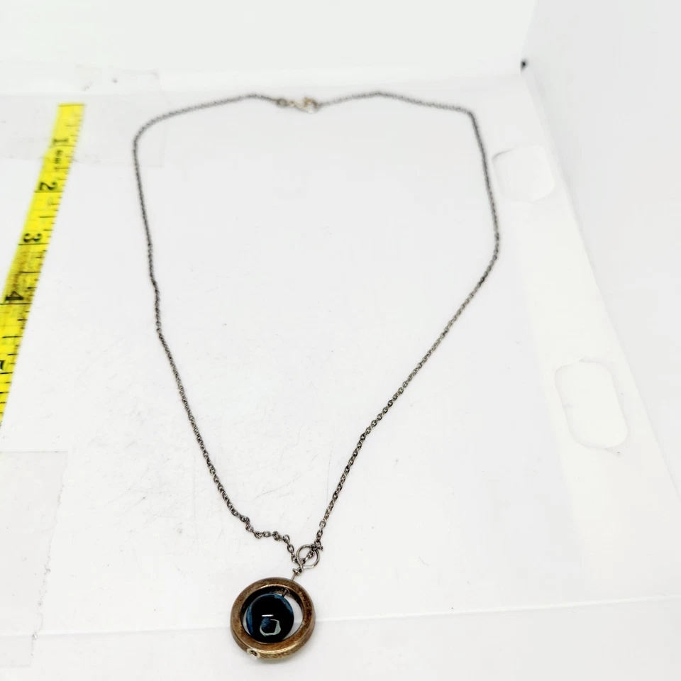 Black Blue Pietersite Globe Pendant Necklace w/Sterling Silver Setting & Chain - Image 4 of 4