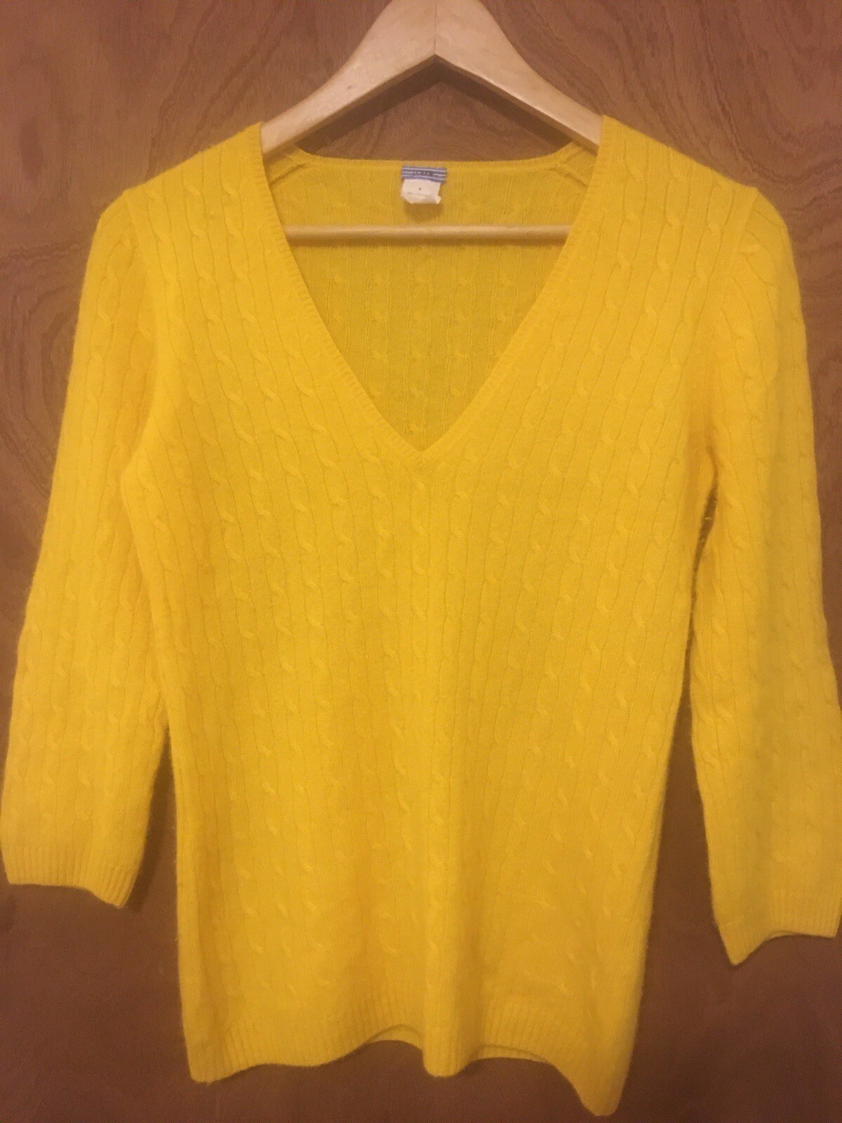J. Crew Yellow Elbow Sleeve Length VNeck Cashmere Sweater Size Small
