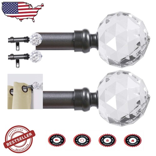 Elegant Adjustable Decorative Curtain Rods with Crystal Ball Finials - Set of 2