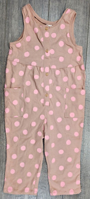 Baby Girl Clothes Nwot H&M 2T Brown & Pink Polka Dot Light Weight Overalls