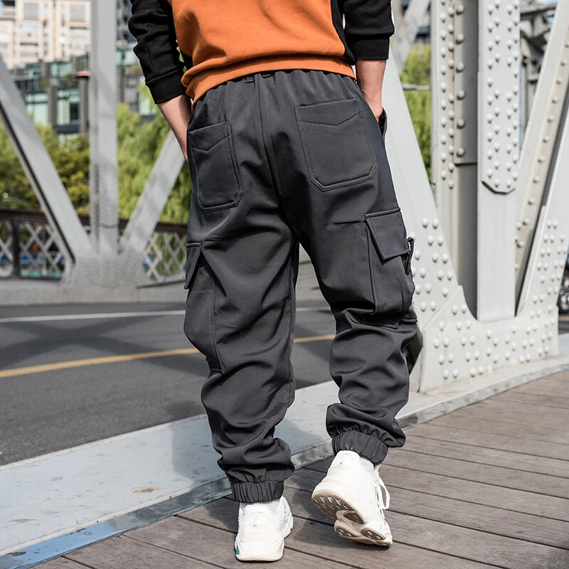 Men Fleece Lined Baggy Cargo Pants Wide Legs Trousers Hip Hop Loose Thick  Casual