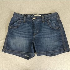 Levis Jean Shorts Women 12 Blue Dark Wash High Rise Flap Pockets Y2K