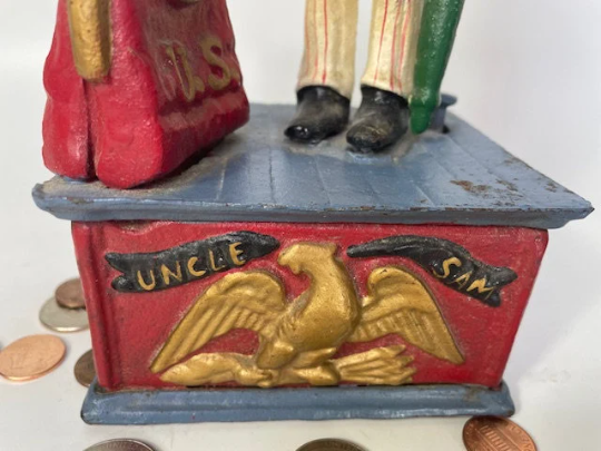 1930s Uncle Sam Bank/He Works!/Cast Iron Mechanical Piggy Bank | eBay