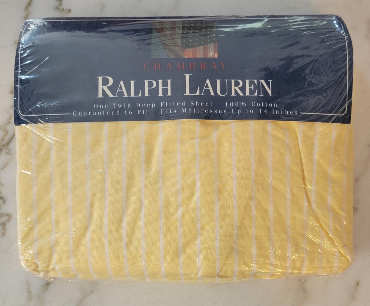 シーツ・カバー Ralph Lauren One twin fitted sheet NOS - Ralph Lauren Chambray Yellow & White Striped Fitted Sheet