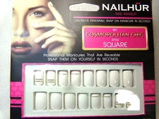 Nailhur Nails Shiny white with Gold Accents GLUE ON SHORT