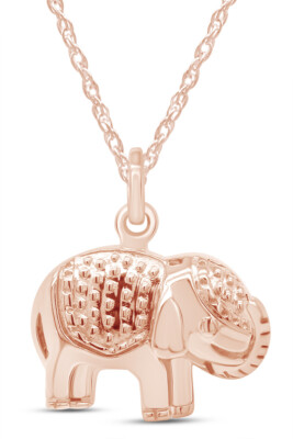 Royal Thai Elephant Baby Pendant 18'' Necklace in 14K Solid Rose Gold