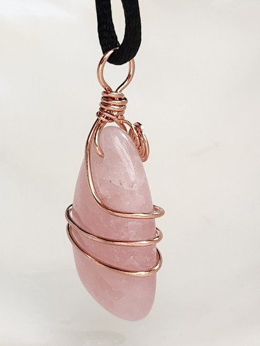 Rose Quartz Necklace Pendant EMF Copper Coil Quartz Wrapped Gemstone Cord Uk - Picture 5 of 23
