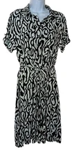En Focus Studio B & W Animal Print  Dress Size 14 Tab Sleeves Belt Chest Pockets