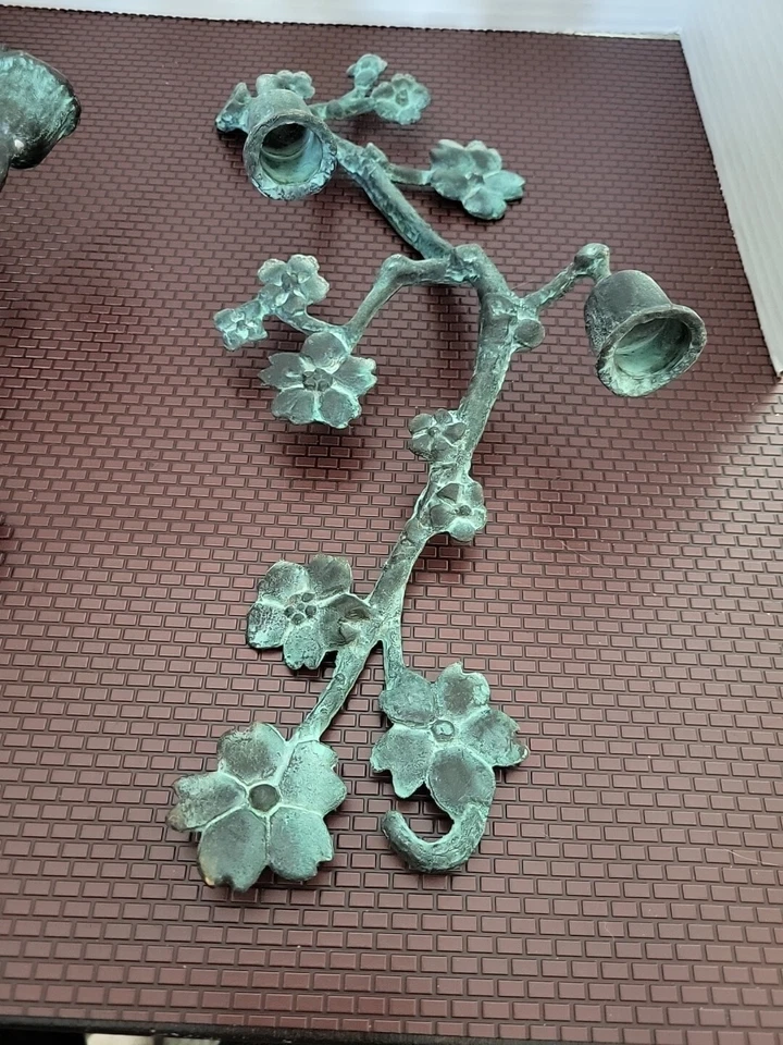 Par de apliques de pared vintage pátina natural verde bronce 2 velas San Pacific Intl Foto 3 de 4