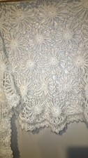 Vintage Ivory Fringe Shawl Wrap Handmade Crocheted Knitted W/ Hand Pockets Japan