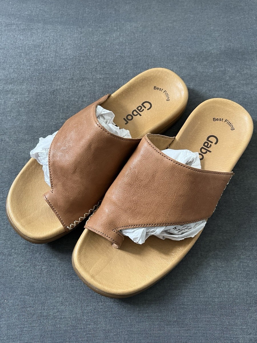 GABOR Lanzarote Ladies Brown Leather Toe Post/Mules Summer Sandals