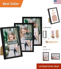 4x6 Picture Frame Set of 3, Made of High Definition Glass for 4 x 6, Wall and...