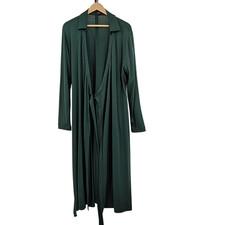 Quince Women 100% Silk Jersey Midi Wrap Dress Evergreen Basic Sleeved XL