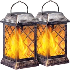 TomCare Solar Lights Outdoor Flickering Flame Metal Solar Lantern Outdoor Han...