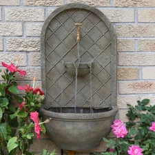 Messina Polystone Outdoor Wall Fountain - Florentine Stone by Sunnydaze