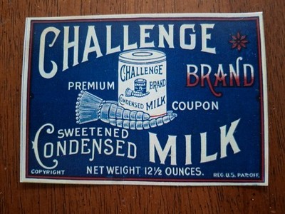 Borden s Challenge Brand Condensed Milk Label c1900s 4x2¾ Premium Coupon Store