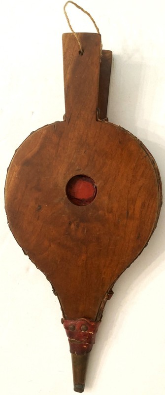 VINTAGE FIREPLACE BELLOWS: CHERRY PADDLES + BRASS NOZZLE + LEATHER SIDES