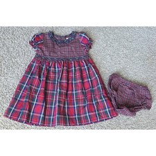 Chaps Baby Girl Red Plaid Smocked Christmas Holiday Dress 9 months (bloomers 6M)