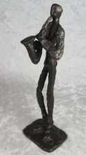 Brutalist Bronze Saxophone Player Sculpture, Vintage Mid Century Modern