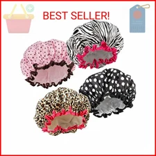 TCOTBE 4 Pieces Shower Cap for Women, Elastic and Reusable, Environmental Protec