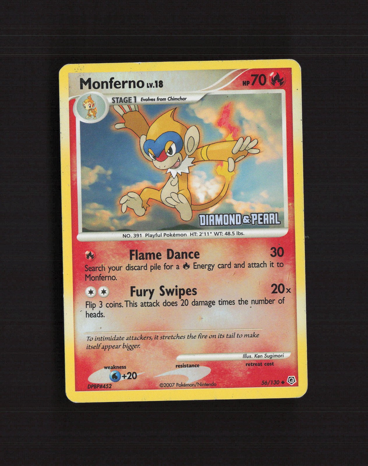 Monferno 56/130 Diamond & Pearl Stamped Reverse Holo Pokemon Card DMG