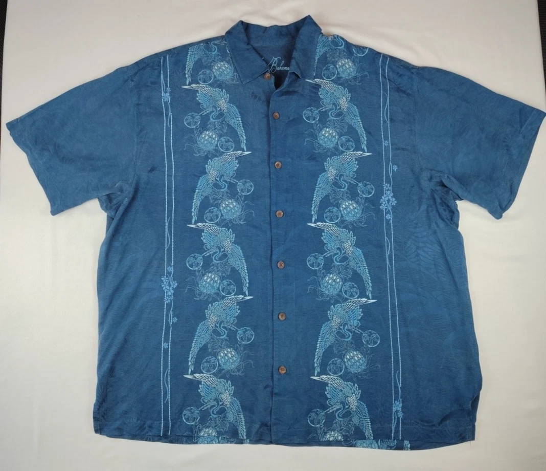 Tommy Bahama Silk Shirt Mens XXL Blue Camp Hawaiian Embroidered & Printed Shirt
Opens in a new windo