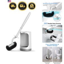 Toilet Bowl Brush Holder Set: Curved Design with Holder for Deep Cleaning Und...