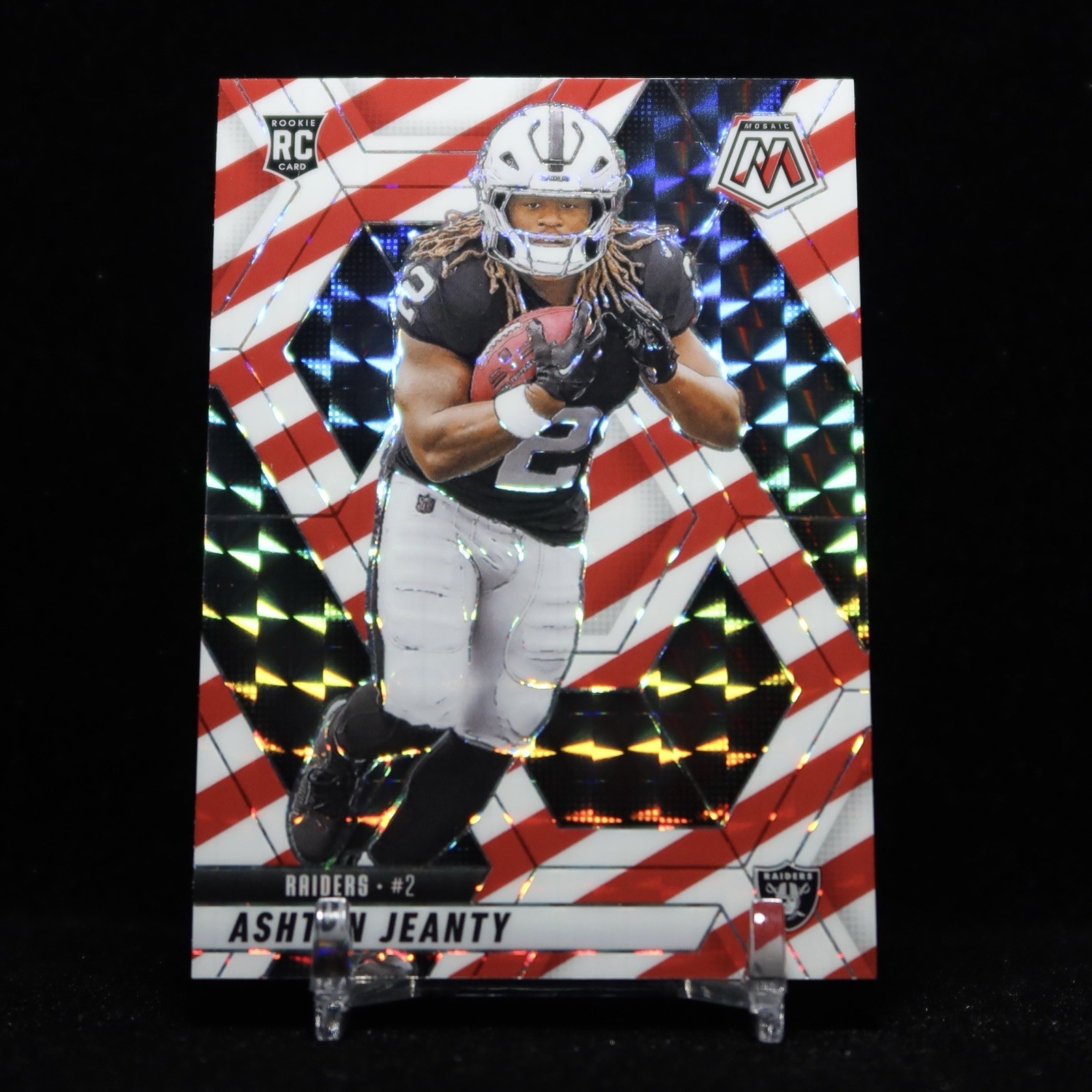 2025 Mosaic Football Ashton Jeanty Red & White Stripe (RC) #345 Raiders