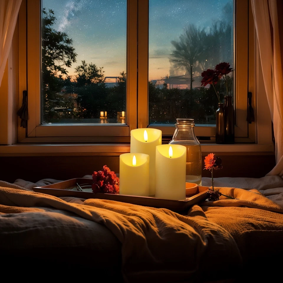 Juego de 3 velas de pilar recargables parpadeantes sin llama con control remoto y temporizador Foto 3 de 4