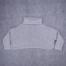 Free People Sweater Womens XL Gray Stretch Oversized Cropped Turtleneck Fuzzy