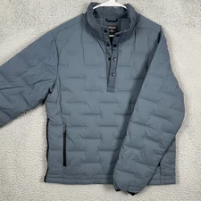 Proof Huckberry Jacket Down Puffer Coat Mens Medium Gray Quarter Snap Pockets