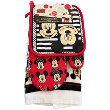 Disney Mickey Minnie Red Kitchen Set - Oven Mitt Pot Holder Towel - 3 Pc