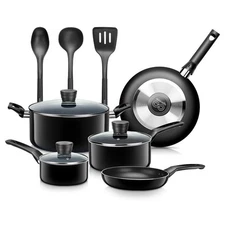 NutriChef 11-Pcs Pressed Aluminum Metal Non-Stick Dishwasher Safe Pan Set